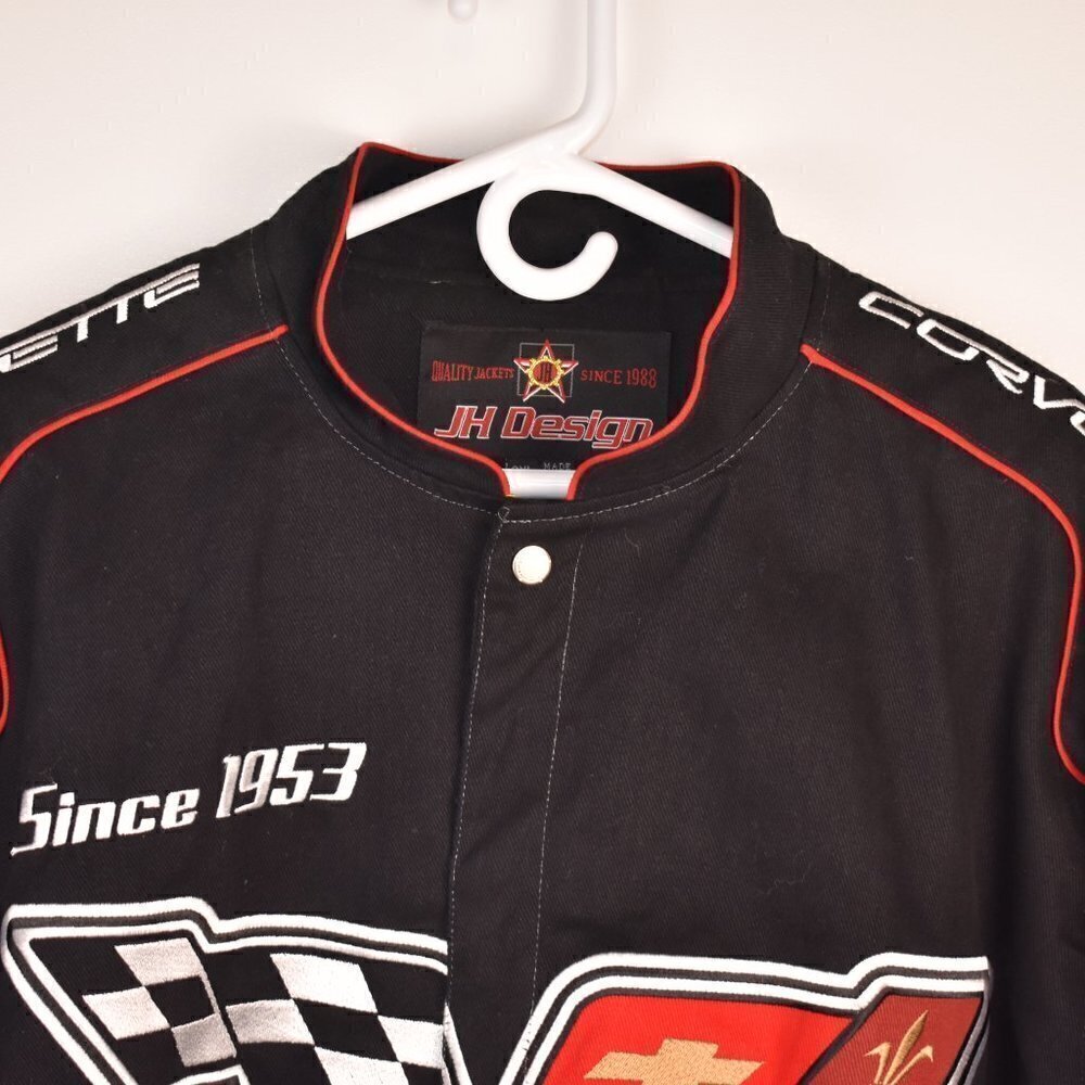 Vintage JH Design Corvette Black Embroidered Jacket Size 3XL Race Car Full Snaps - Picture 2 of 16